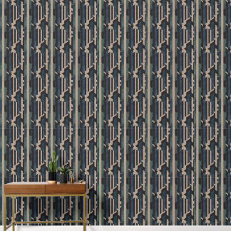 Geometrische Stammes- (Olijf + Marineblauw) Luxe Behang
