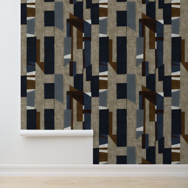 Geometrische Stammes- (Terracotta + Blauw) Luxe Behang (Applicatie)