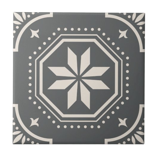 Geometrische Star Pattern Decorative Black White Tegeltje (Voorkant)