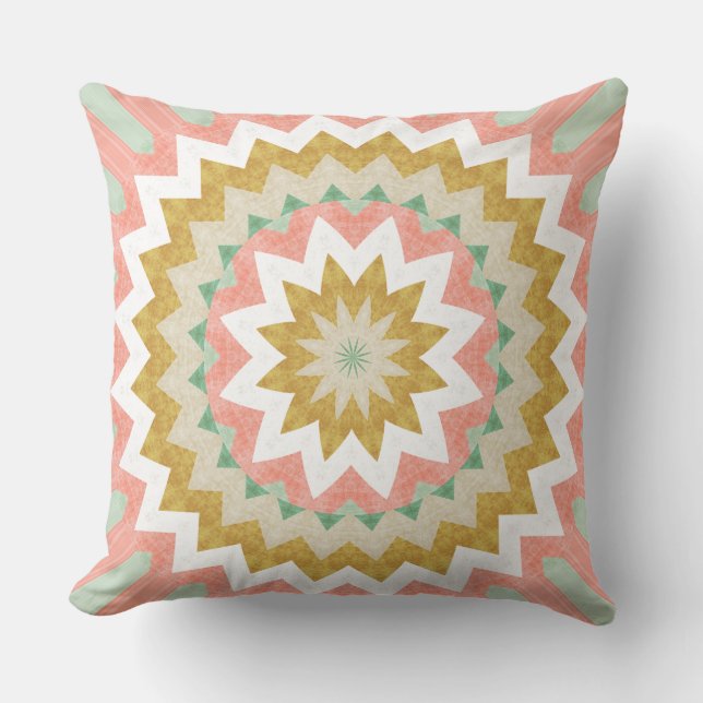 Geometrische Starburst Boho Mandala Patroon Kussen (Voorkant)