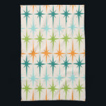 geometrische Starbursts keukenhanddoek<br><div class="desc">Vintage. Geometrie. Starbursten. Als je van die woorden houdt, is deze retro Geometrische Starbursts Kitchen Towel voor jou. Dit moderne ontwerp uit de midden eeuw heeft een crèmeachtergrond met rijen turquoise, kalkgroen, oranje en blauwgroen sterrenbursts. Dit modelontwerp paren prachtig met de Retro Atomic Mobile Pattern van Strange Little Onion en...</div>