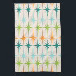 geometrische Starbursts keukenhanddoek<br><div class="desc">Vintage. Geometrie. Starbursten. Als je van die woorden houdt, is deze retro Geometrische Starbursts Kitchen Towel voor jou. Dit moderne ontwerp uit de midden eeuw heeft een crèmeachtergrond met rijen turquoise, kalkgroen, oranje en blauwgroen sterrenbursts. Dit modelontwerp paren prachtig met de Retro Atomic Mobile Pattern van Strange Little Onion en...</div>