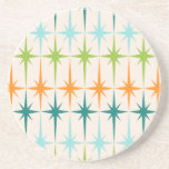 Geometrische Starbursts Sandstone Onderzetter<br><div class="desc">Vintage. Geometrie. Starbursten. Als je van een van die woorden houdt, is dit retro Geometric Starbursts Sandstone Onderzetter voor jou. Dit moderne ontwerp uit de midden eeuw heeft een crèmeachtergrond met rijen turquoise, kalkgroen, oranje en blauwgroen sterrenbursts. Dit modelontwerp paren prachtig met de Retro Atomic Mobile Pattern van Strange Little...</div>