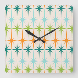 geometrische Starbursts Square Wall Clock Vierkante Klok