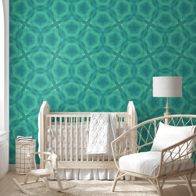 Geometrische ster Naadloos patroon in Aqua Tones Behang (Kinderen)