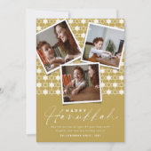 Geometrische sterren van David Gold Hanukkah 3 Fot Feestdagenkaart (Voorkant)