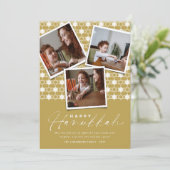 Geometrische sterren van David Gold Hanukkah 3 Fot Feestdagenkaart (Staand voorkant)