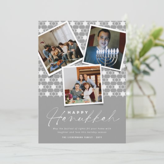 Geometrische sterren van David Silver Hanukkah 3 F Feestdagenkaart (Staand voorkant)