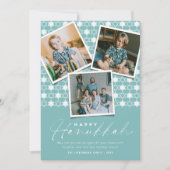 Geometrische sterren van David Sky Blue Hanukkah 3 Feestdagenkaart (Voorkant)