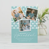 Geometrische sterren van David Sky Blue Hanukkah 3 Feestdagenkaart (Staand voorkant)