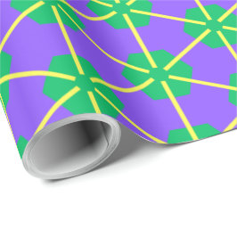 Geometrische sterrenexplosie in paars, groen en ge cadeaupapier