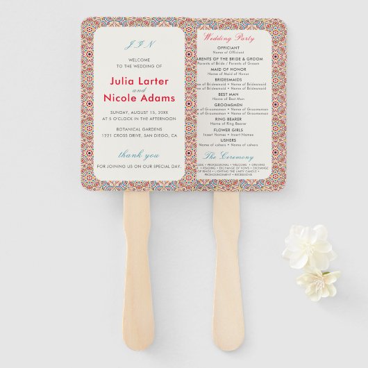 Geometrische stijl sprankelt koper Metallic bruilo Handwaaier (Voorkant en achterkant)