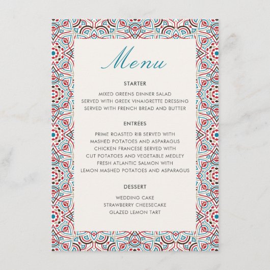 Geometrische stijl sprankelt koper Metallic bruilo Menu (Voorkant)