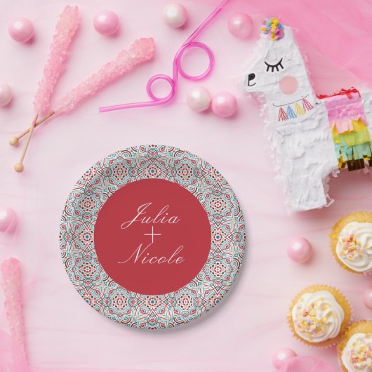 Geometrische stijl sprankelt koper Metallic bruilo Papieren Bordje (Feest)