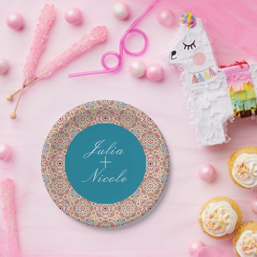 Geometrische stijl sprankelt koper Metallic bruilo Papieren Bordje (Feest)