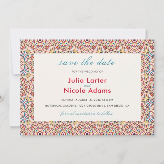 Geometrische stijl sprankelt koper Metallic bruilo Save The Date (Voorkant)