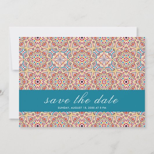 Geometrische stijl sprankelt koper Metallic bruilo Save The Date (Achterkant)
