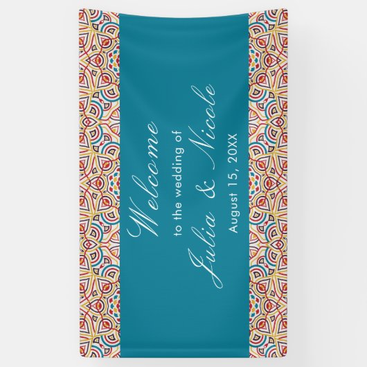 Geometrische stijl sprankelt koper Metallic bruilo Spandoek (Verticaal)