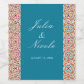 Geometrische stijl sprankelt koper Metallic bruilo Wijn Etiket (Enkel label)