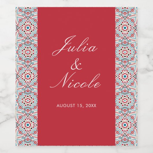 Geometrische stijl sprankelt koper Metallic bruilo Wijn Etiket (Enkel label)