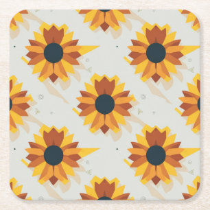 Geometrische stijl zonnebloem patroon kartonnen onderzetters