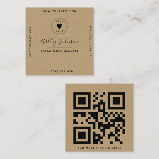Geometrische stijlvol Kraft Paper QR Code Simple L Vierkante Visitekaartje (Voorkant / Achterkant)