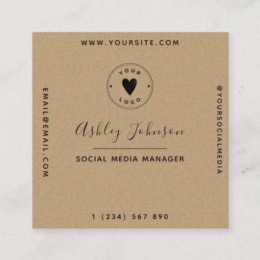 Geometrische stijlvol Kraft Paper QR Code Simple L Vierkante Visitekaartje (Voorkant)