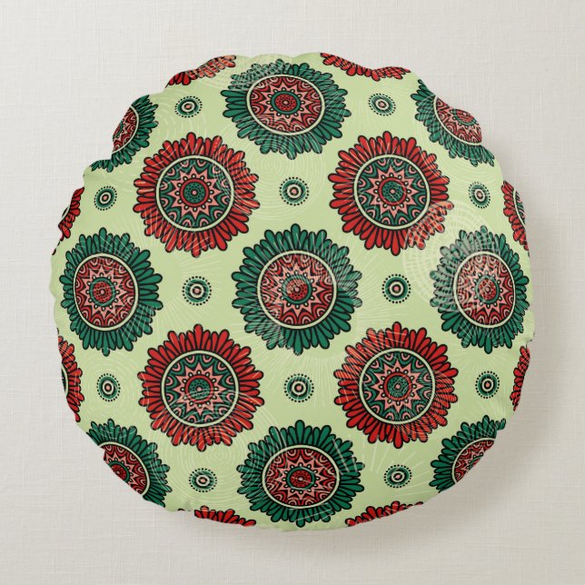  Geometrische Stippen Boho Mandala Rond Kussen (Voorkant)