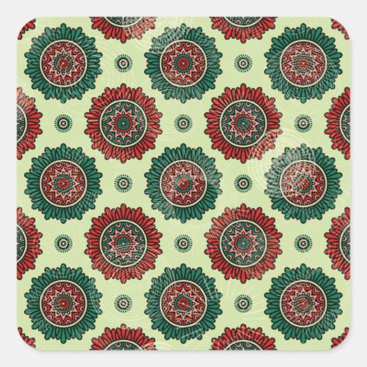 Geometrische Stippen Boho Mandala Vierkante Sticker (Voorkant)