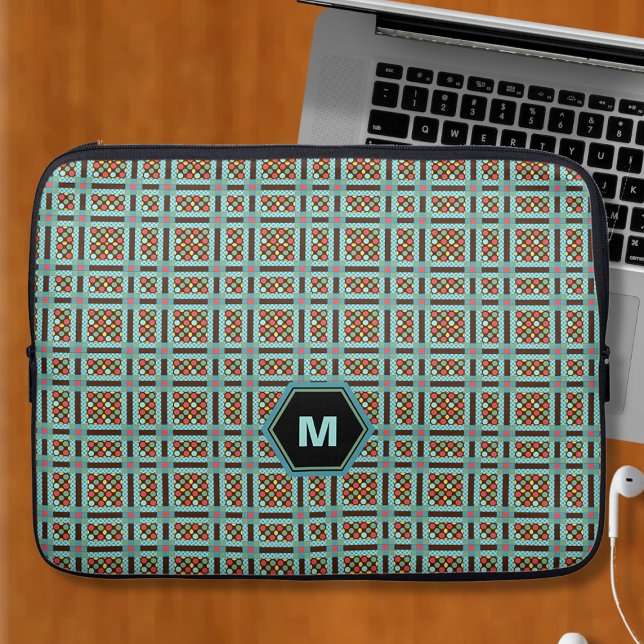 Geometrische Stippen en vierkante monogram Laptop Sleeve (Creator heeft geüpload)