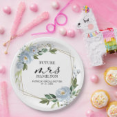 Geometrische Stof Blau Bloemige Bruidsmeisjes Borr Papieren Bordje (Feest)