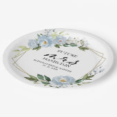 Geometrische Stof Blau Bloemige Bruidsmeisjes Borr Papieren Bordje (Gekanteld)