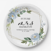 Geometrische Stof Blau Bloemige Bruidsmeisjes Borr Papieren Bordje (Voorkant)