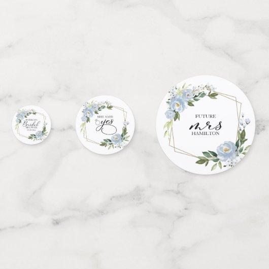 Geometrische Stof Blauwe Bloemen Bruidsdouche Confetti (Voorkanten)