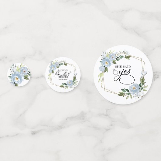 Geometrische Stof Blauwe Bloemen Bruidsdouche Confetti (Achterkanten)