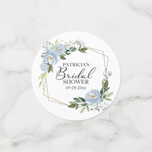 Geometrische Stof Blauwe Bloemen Bruidsdouche Confetti (Kleine voorkant)