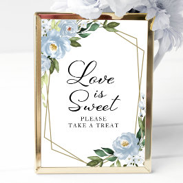 Geometrische Stofblauwe Bloem Love Is Sweet Bord Poster