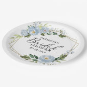 Geometrische Stofblauwe Bloemige Bruidsdouche Papieren Bordje (Gekanteld)