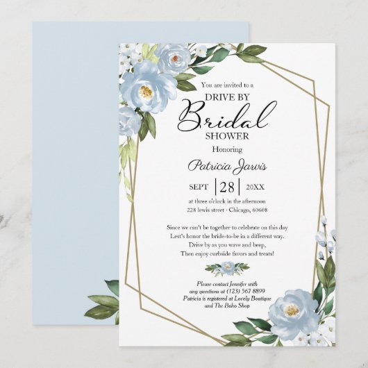 Geometrische stoffige blauwe bloemenaandrijving do kaart (Voorkant / Achterkant)