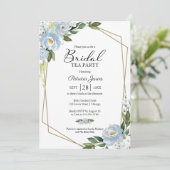 Geometrische stoffige blauwe bloemenbruids theefee kaart (Staand voorkant)