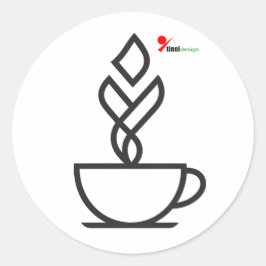 Geometrische Stoomkoffiekop – Minimalistische Thee Ronde Sticker