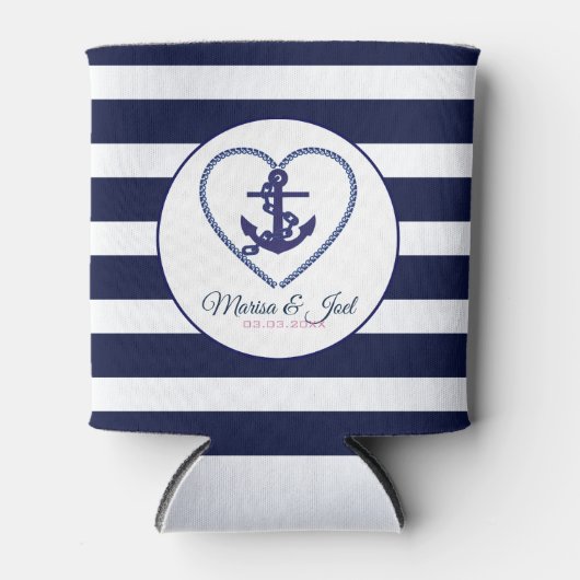 Geometrische strepen en anker blikjeskoeler (Voorkant)