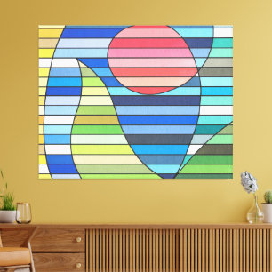 Geometrische strepen met rode cirkel en groene cur canvas afdruk