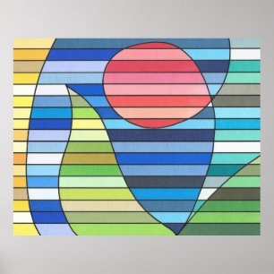 Geometrische strepen met rode cirkel en groene cur poster