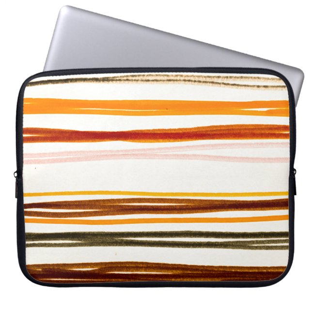 Geometrische strepen, oranje waterverf illustratie laptop sleeve (Voorkant)