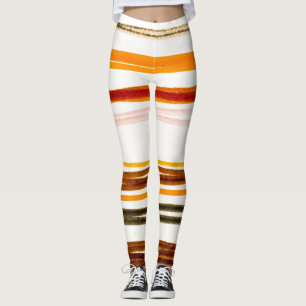 Geometrische strepen, oranje waterverf illustratie leggings