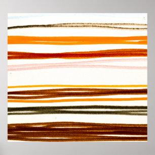 Geometrische strepen, oranje waterverf illustratie poster