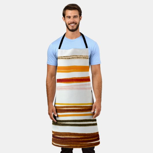 Geometrische strepen, oranje waterverf illustratie schort (Gedragen)