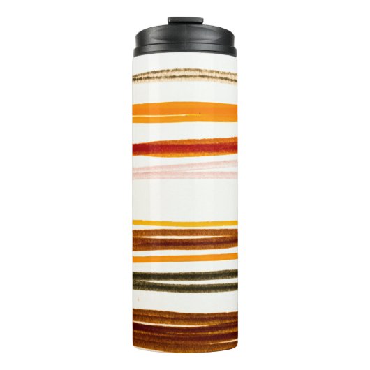 Geometrische strepen, oranje waterverf illustratie thermosbeker (Voorkant)