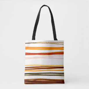 Geometrische strepen, oranje waterverf illustratie tote bag